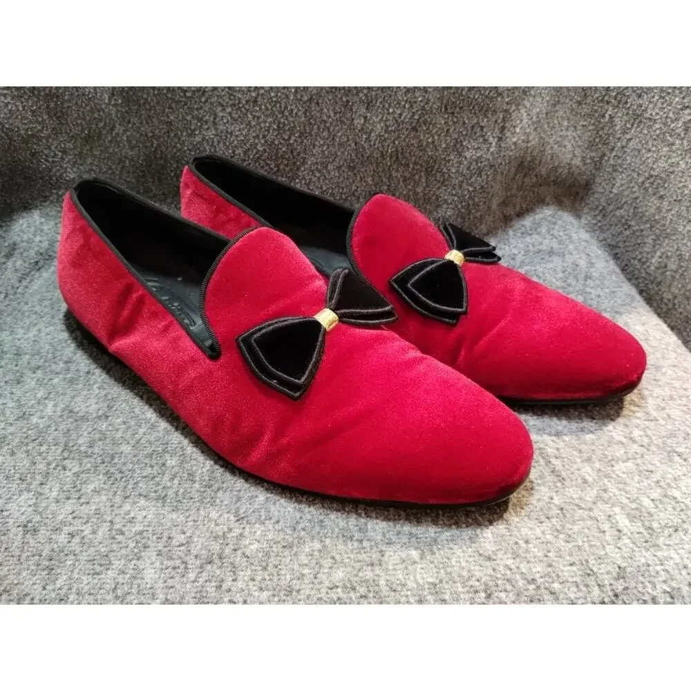 Le Bottiee 1965 - Mens Loafers - Made in Italy - Red Velvet & Blk - Size 9 US